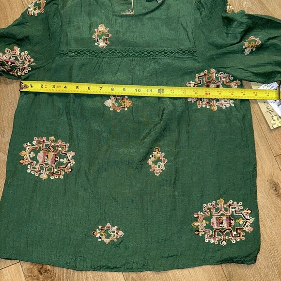 Figueroa‎ & Flowers Women's Rayon Blend Green Embroidered Blouse Small - Picture 7 of 8